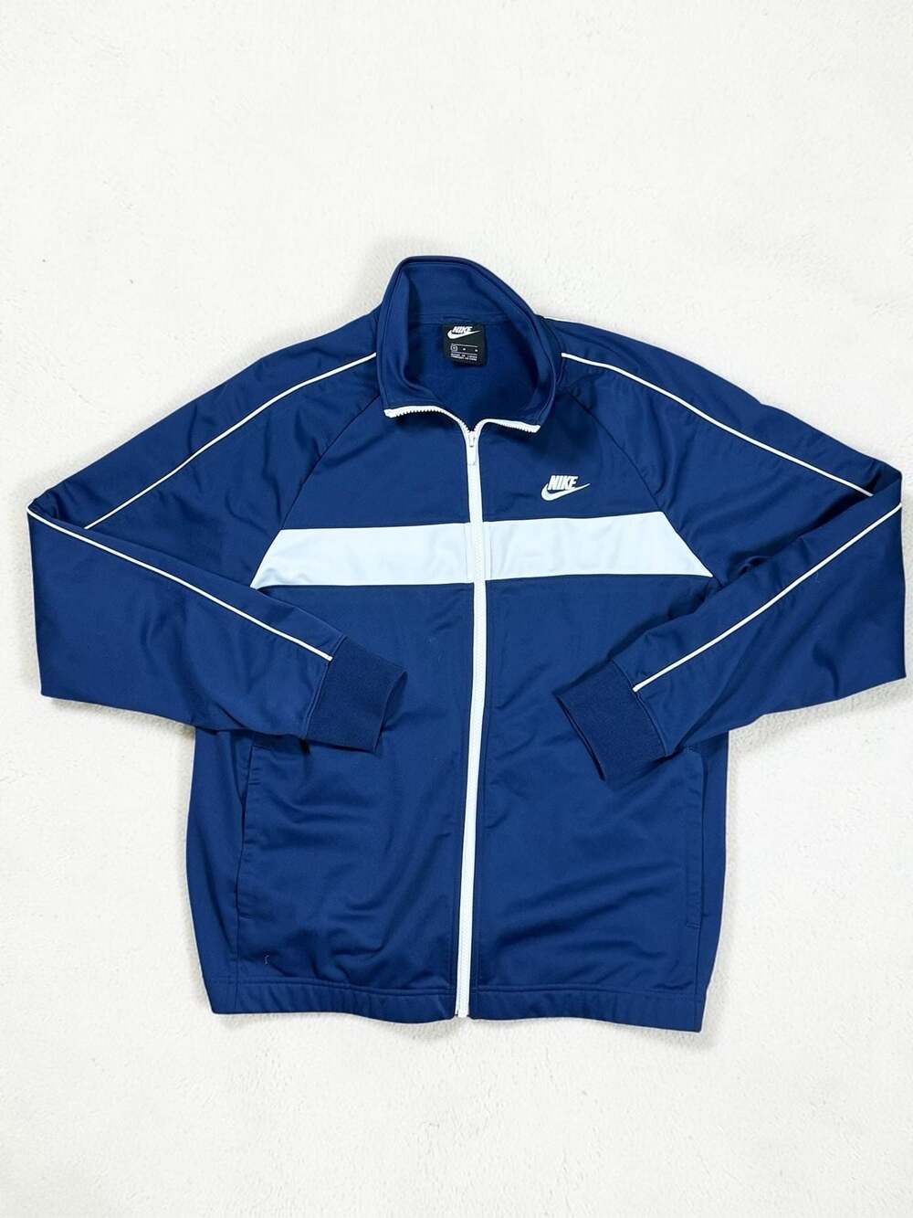 Nike NSW Track Jacket - Navy Blue and White Full-Zip, Size M